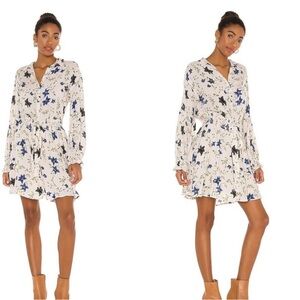Free People White and Blue Floral Long Sleeve Dress